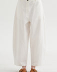 Cotton & Linen Curved Pants, White