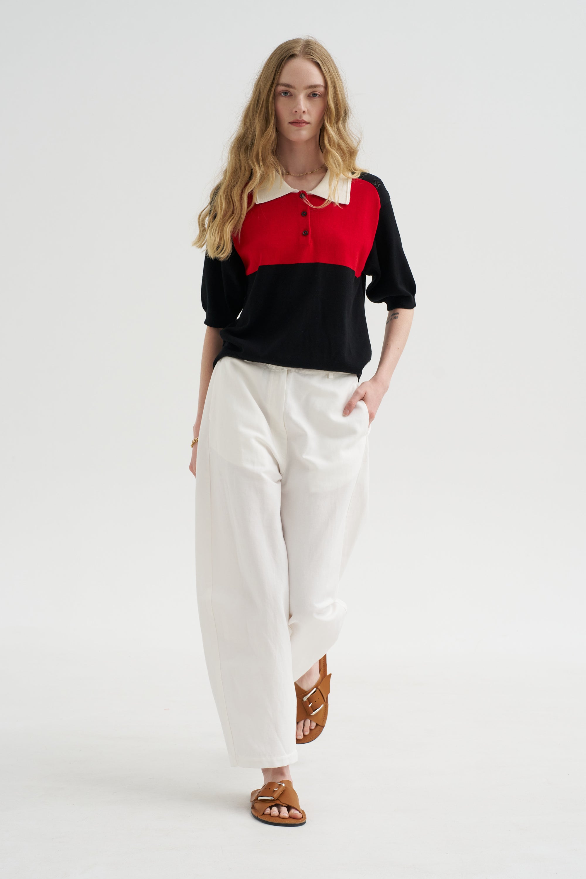 Cotton &amp; Linen Curved Pants, White