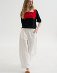 Cotton & Linen Curved Pants, White