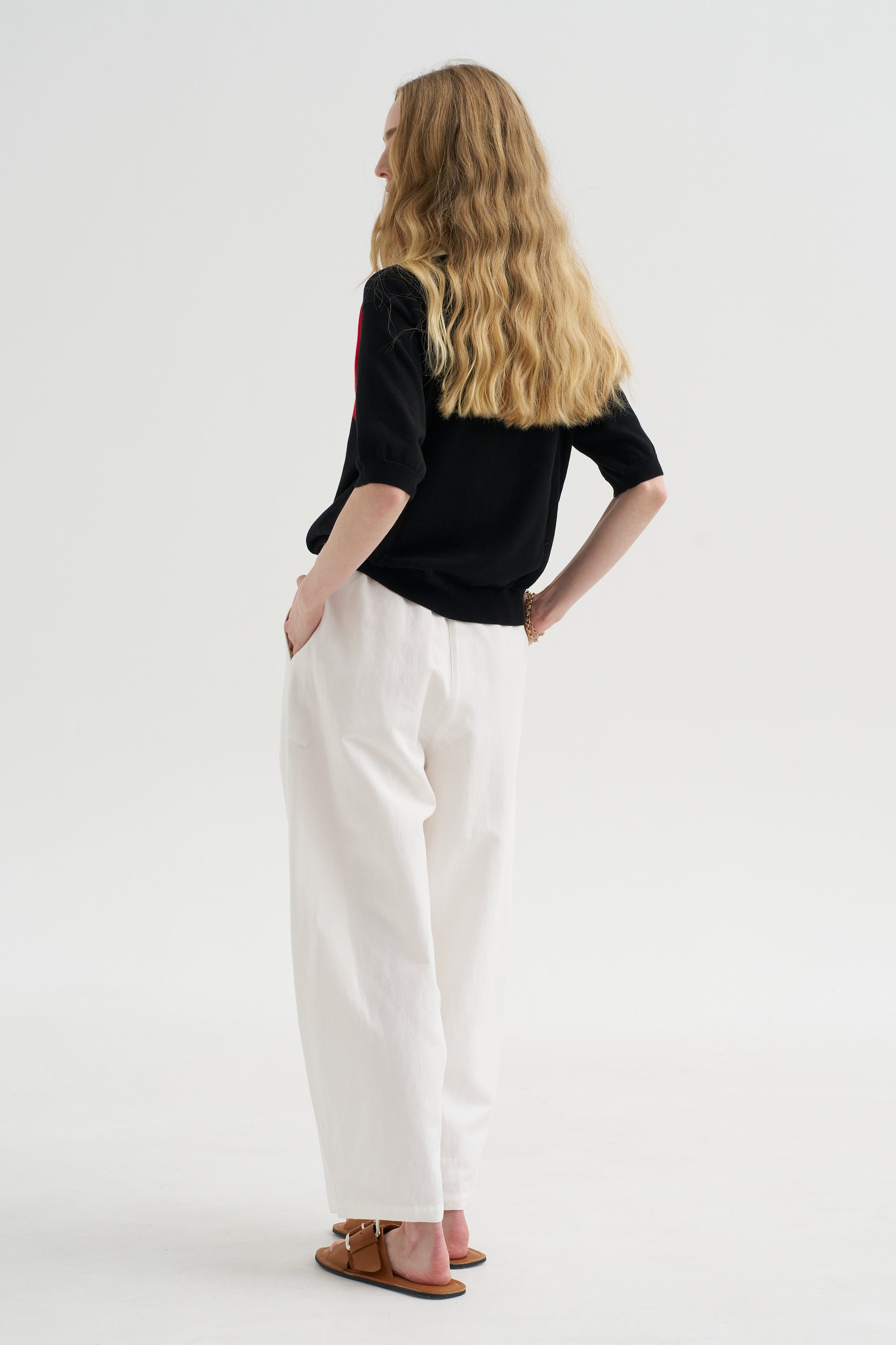 Cotton &amp; Linen Curved Pants, White