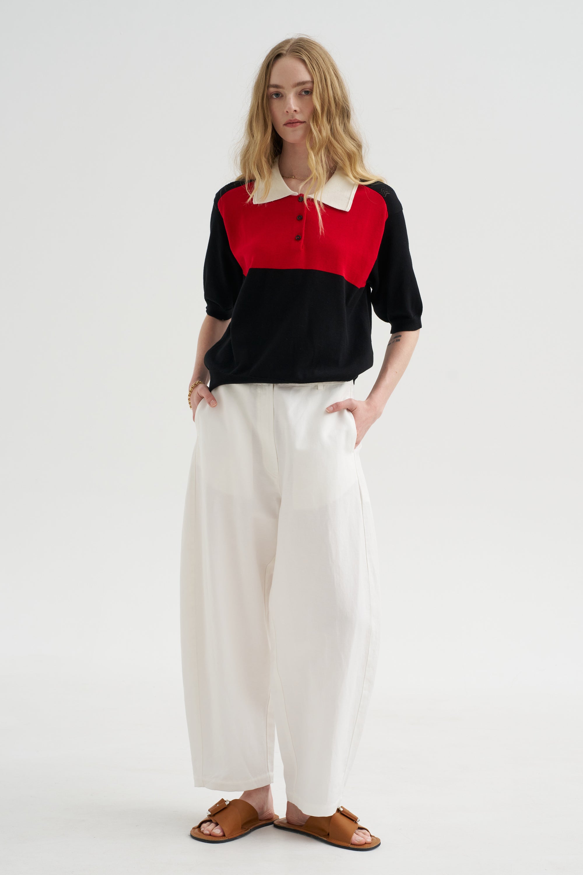 Cotton &amp; Linen Curved Pants, White