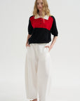 Cotton & Linen Curved Pants, White