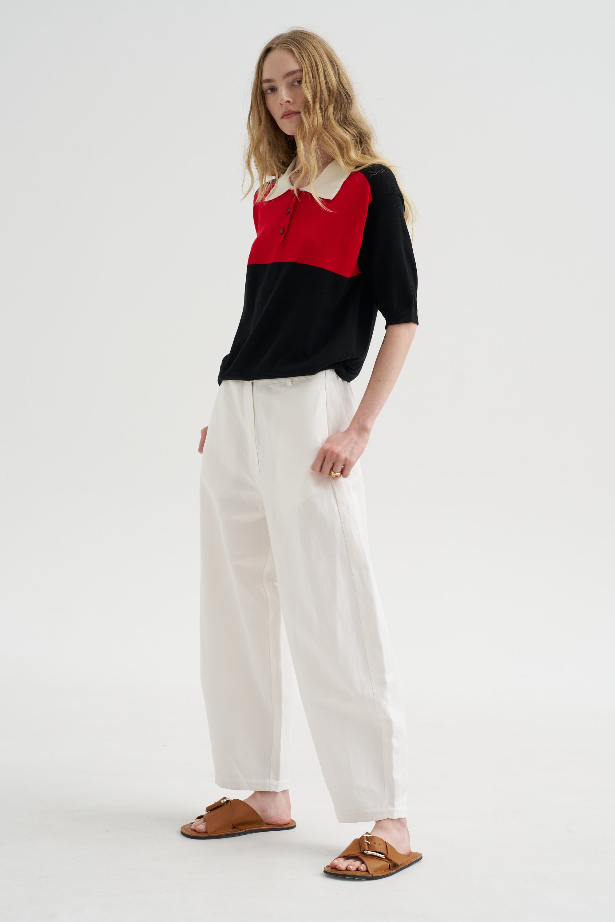 Cotton &amp; Linen Curved Pants, White