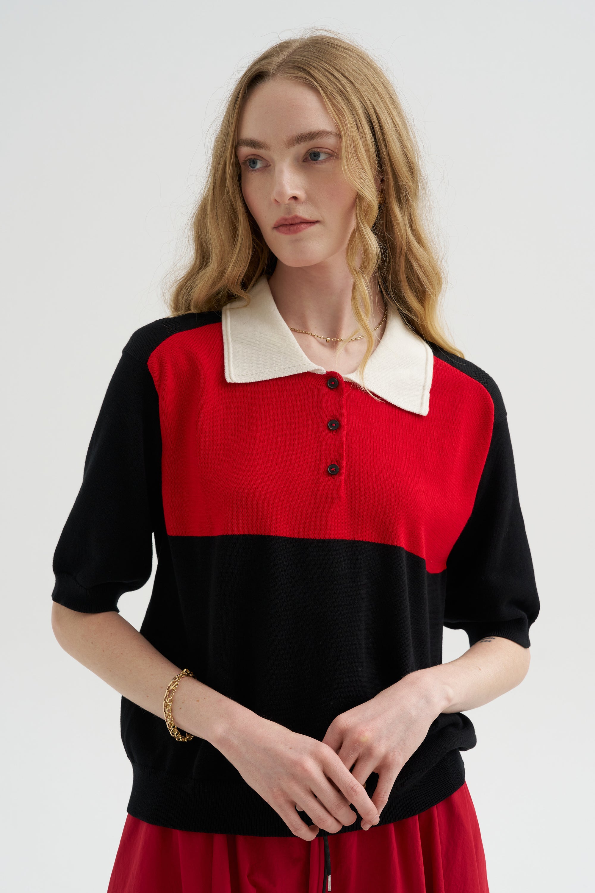 Organic Cotton Colorblock Polo, Black