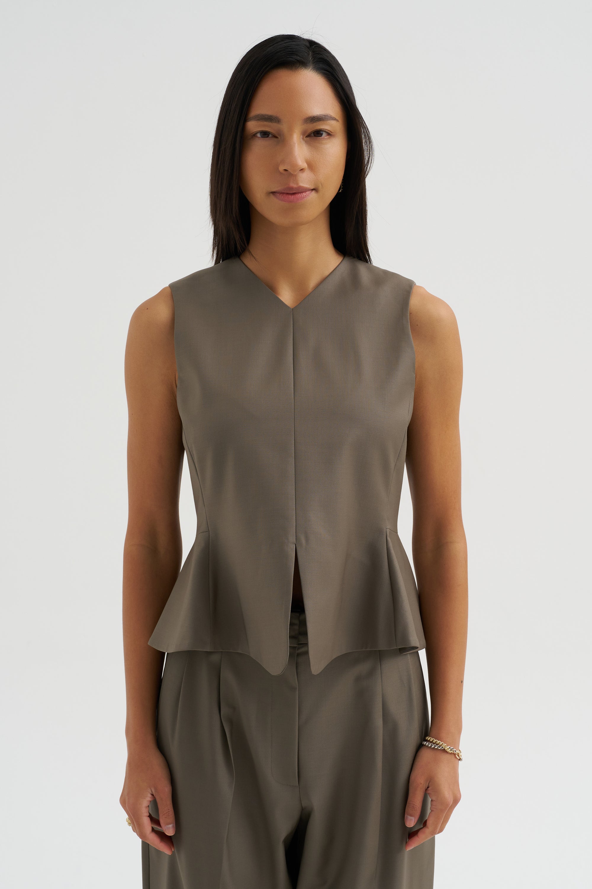 Tailored Peplum Vest, Taupe