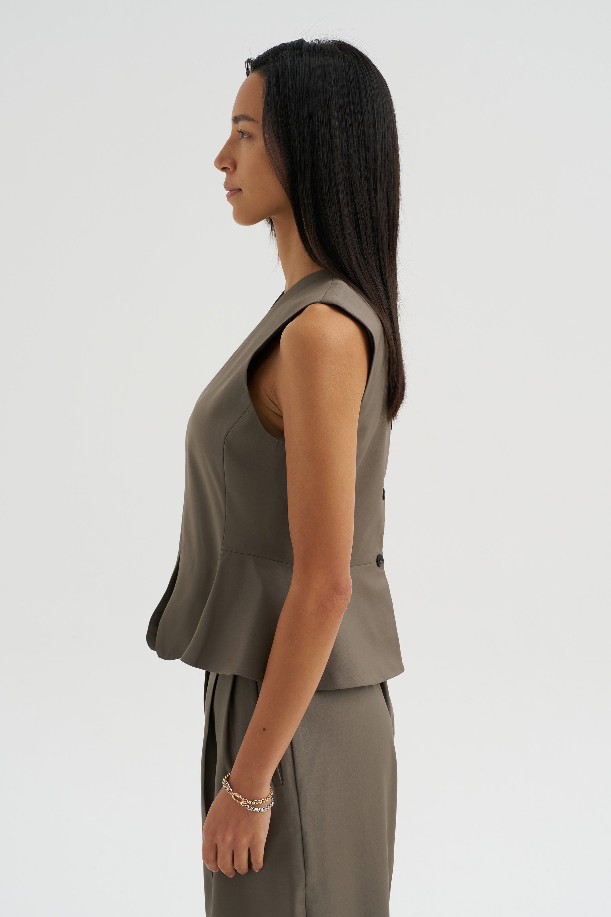 Tailored Peplum Vest, Taupe