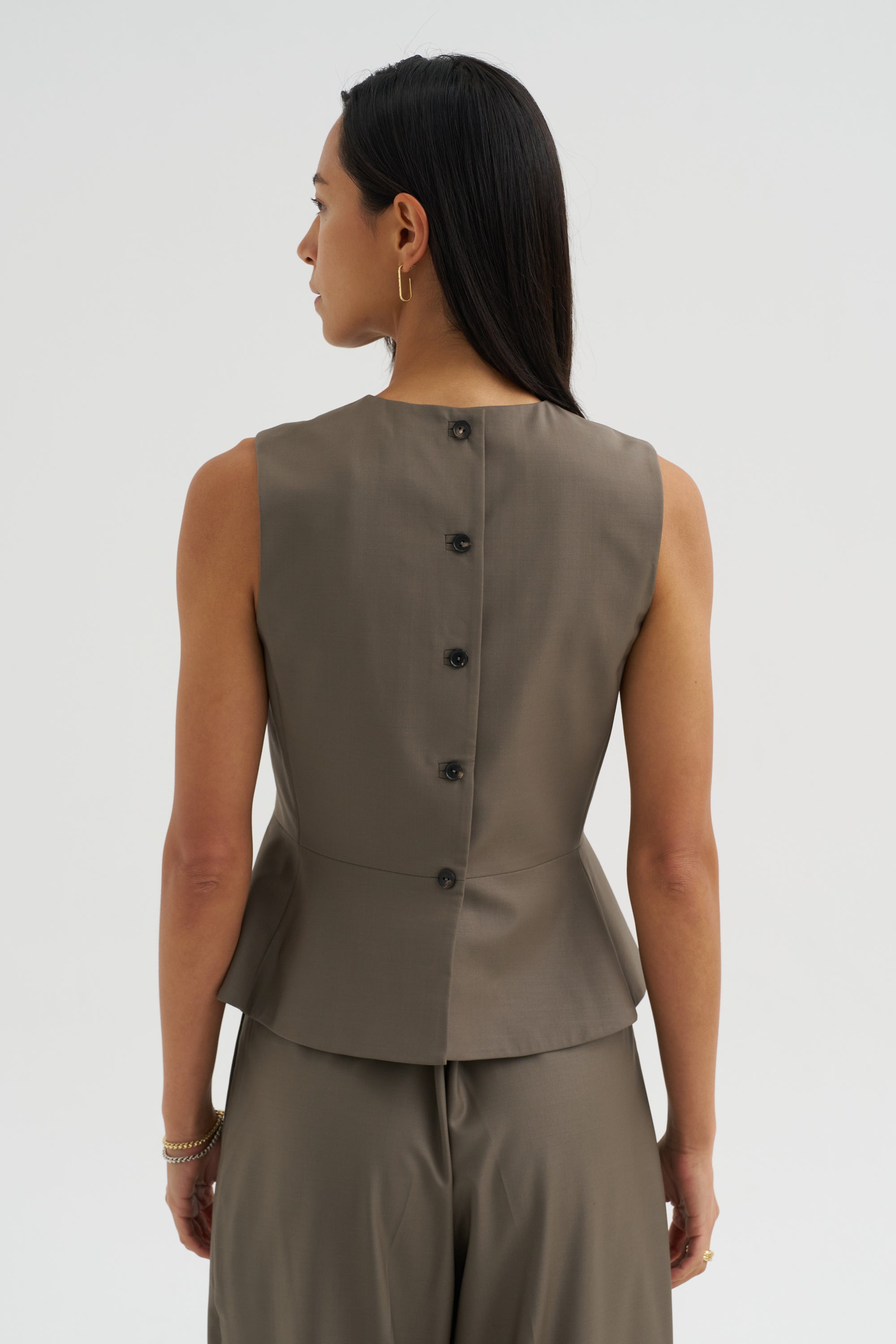 Tailored Peplum Vest, Taupe