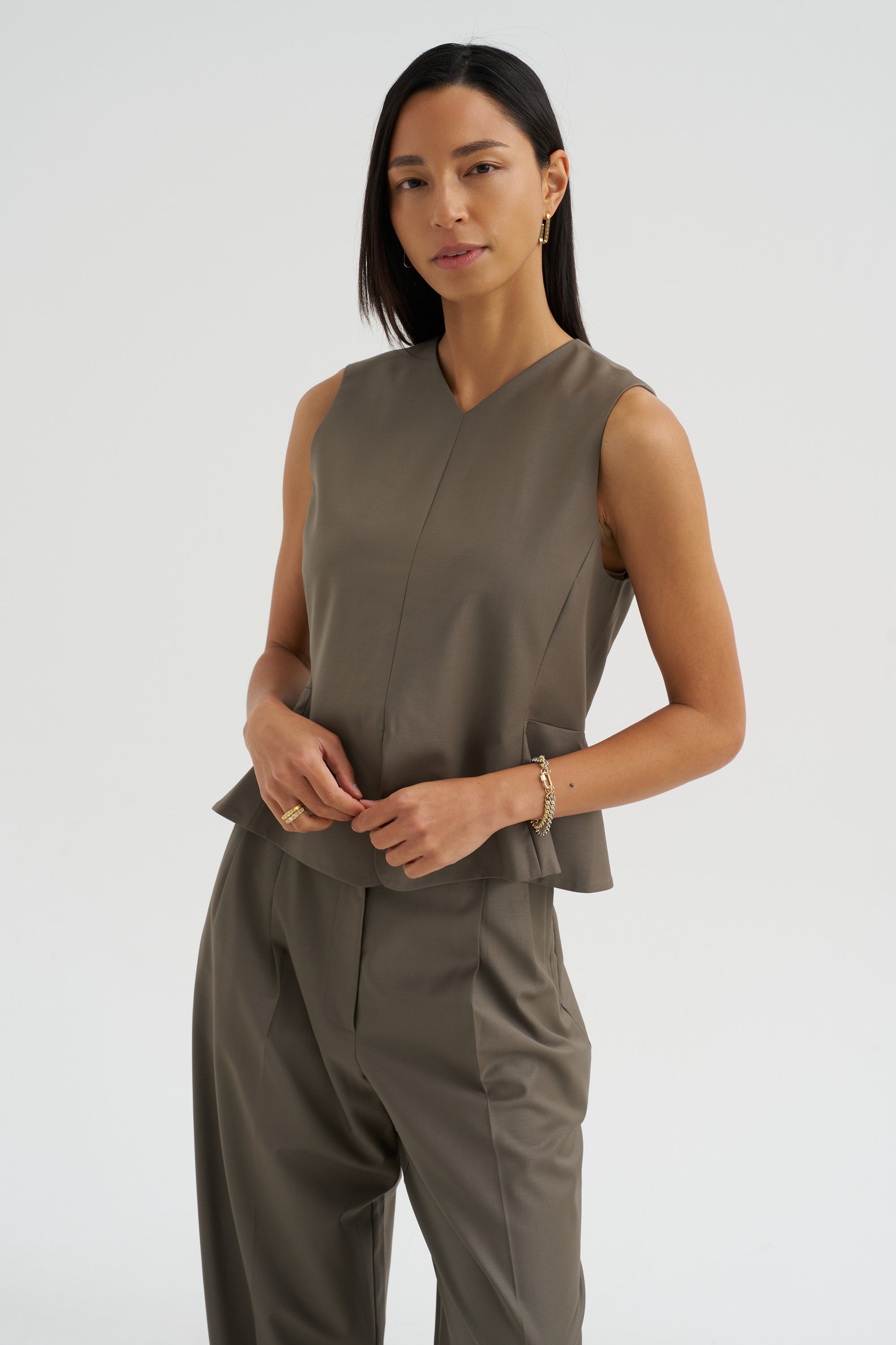 Tailored Peplum Vest, Taupe