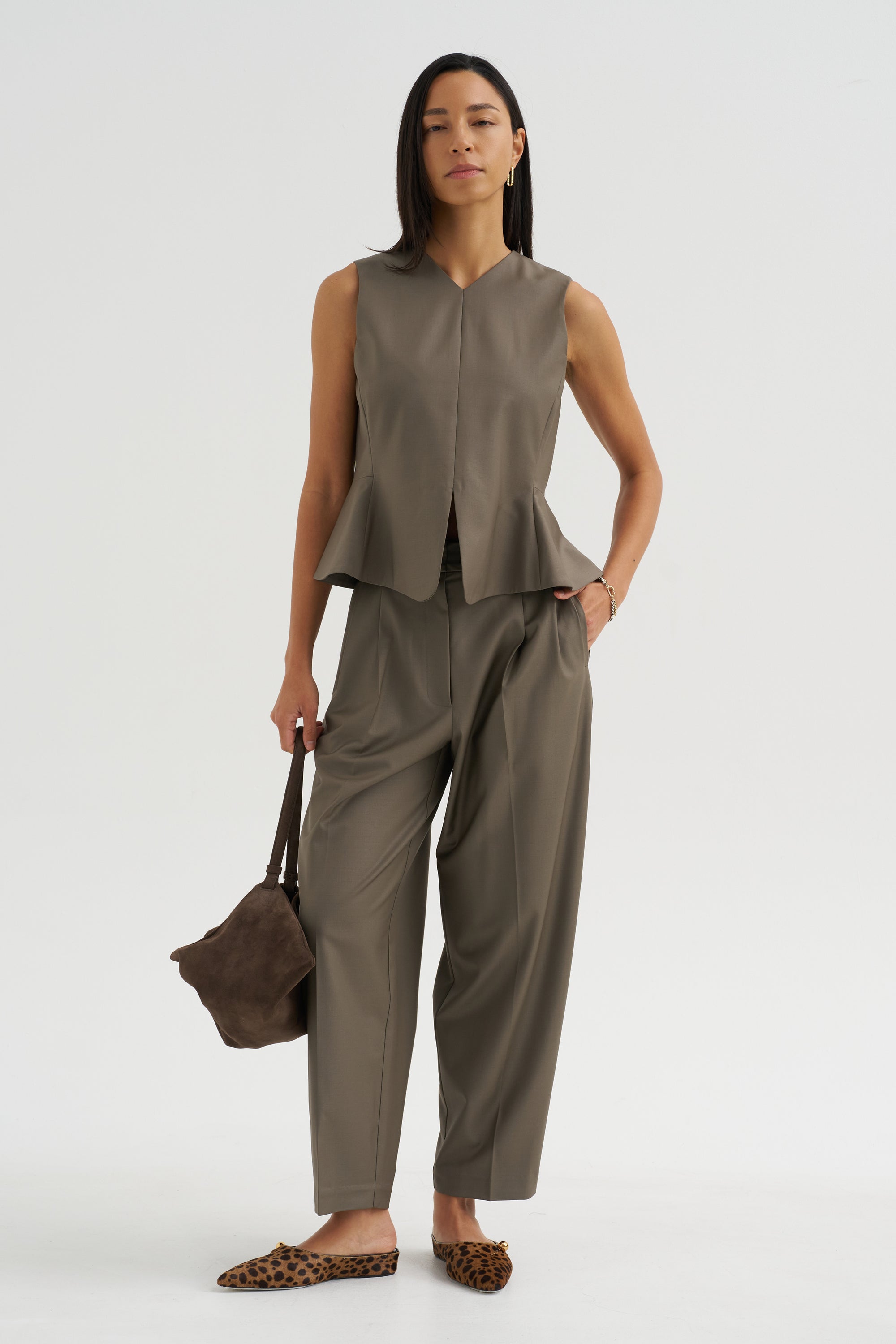 Tailored Peplum Vest, Taupe
