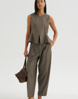 Tailored Peplum Vest, Taupe