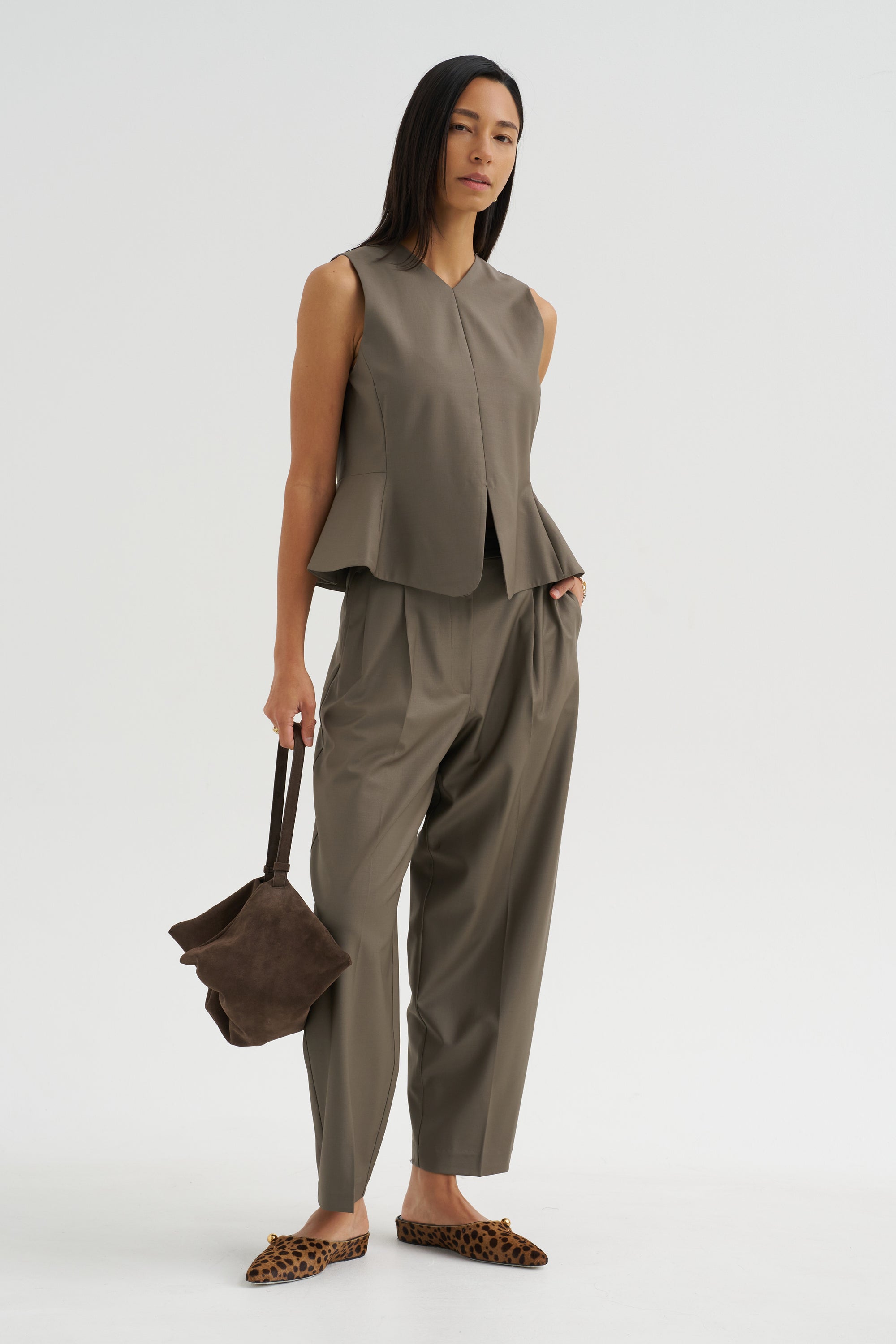 Tailored Peplum Vest, Taupe