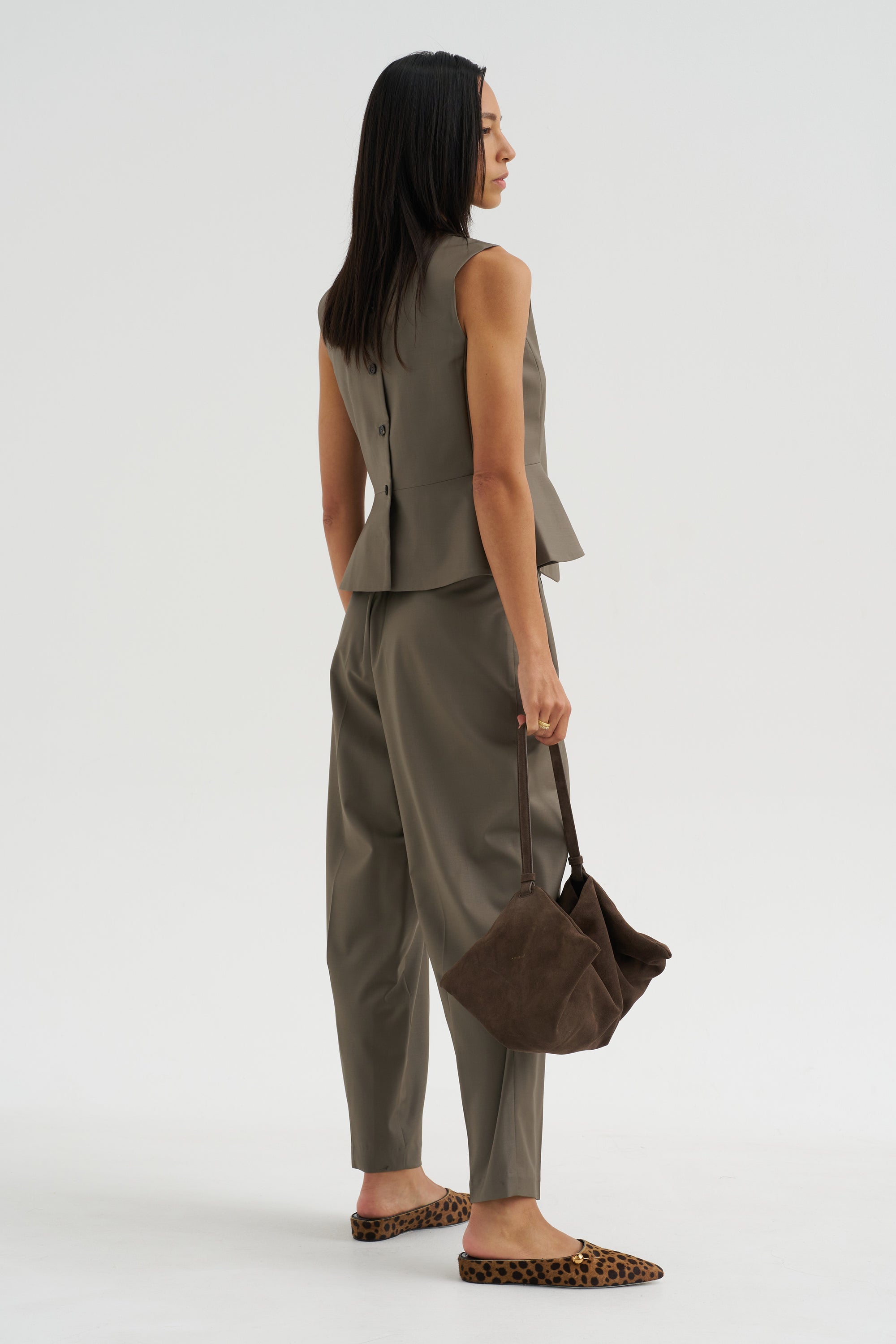 Tailored Peplum Vest, Taupe