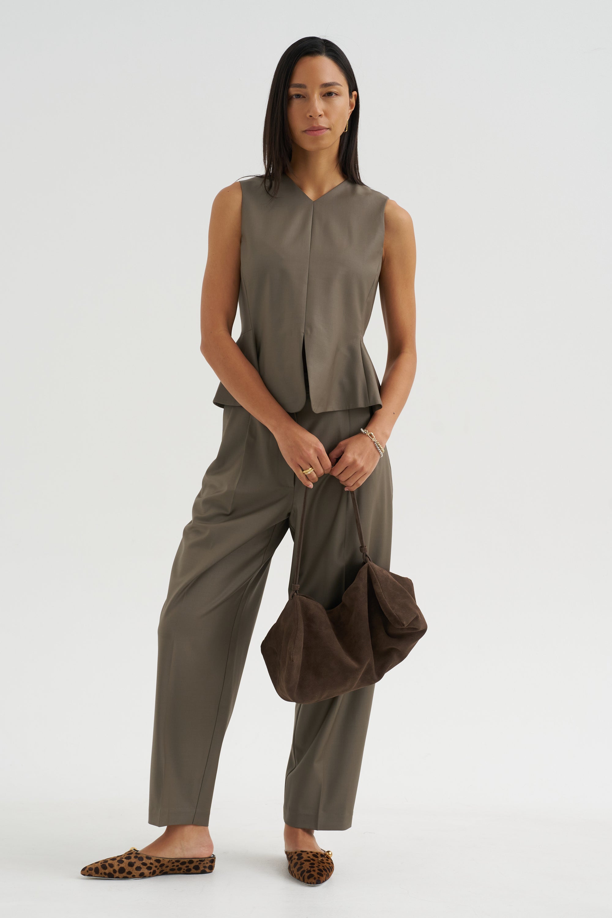 Tailored Peplum Vest, Taupe