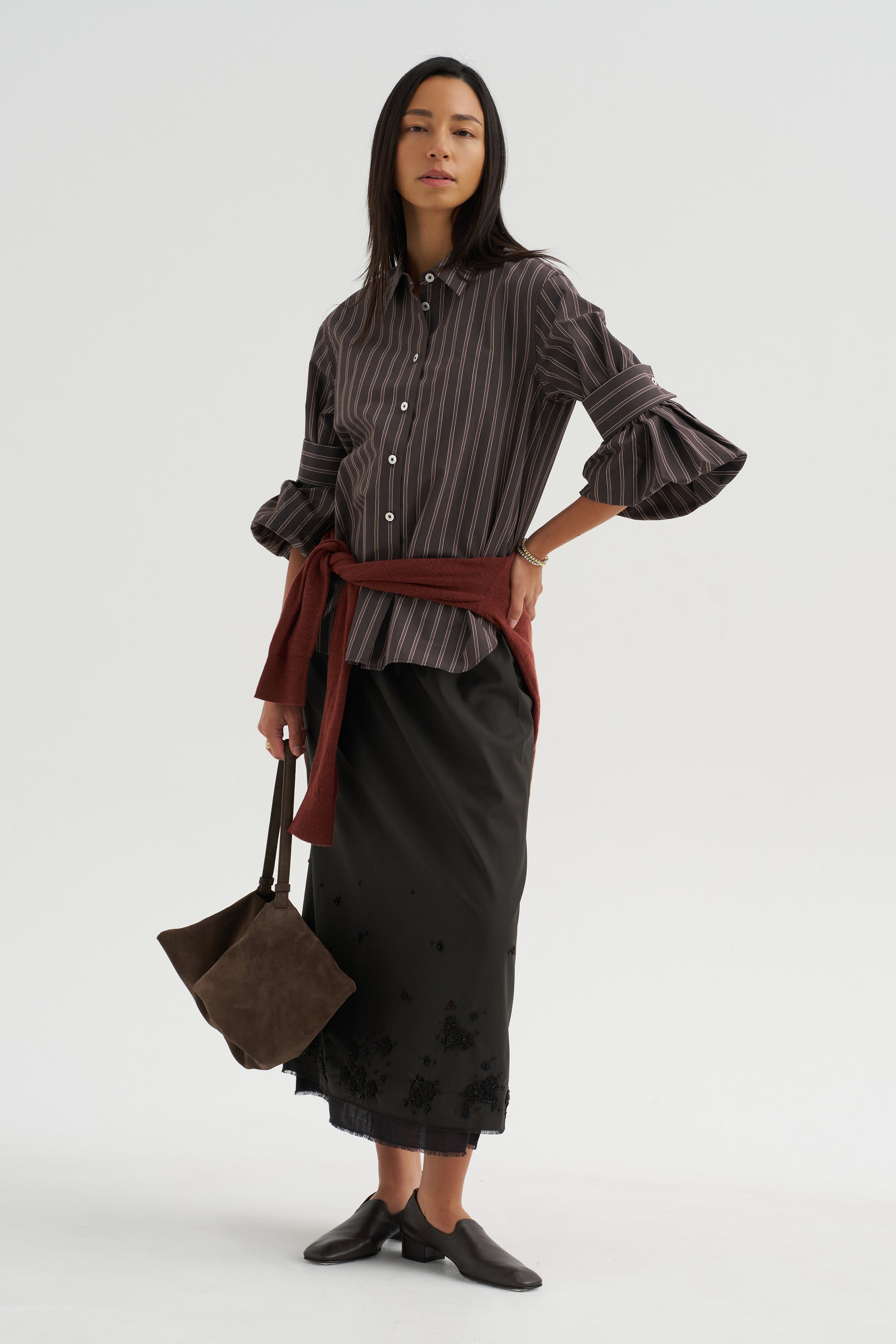 Tailored Embellished Skirt, Black