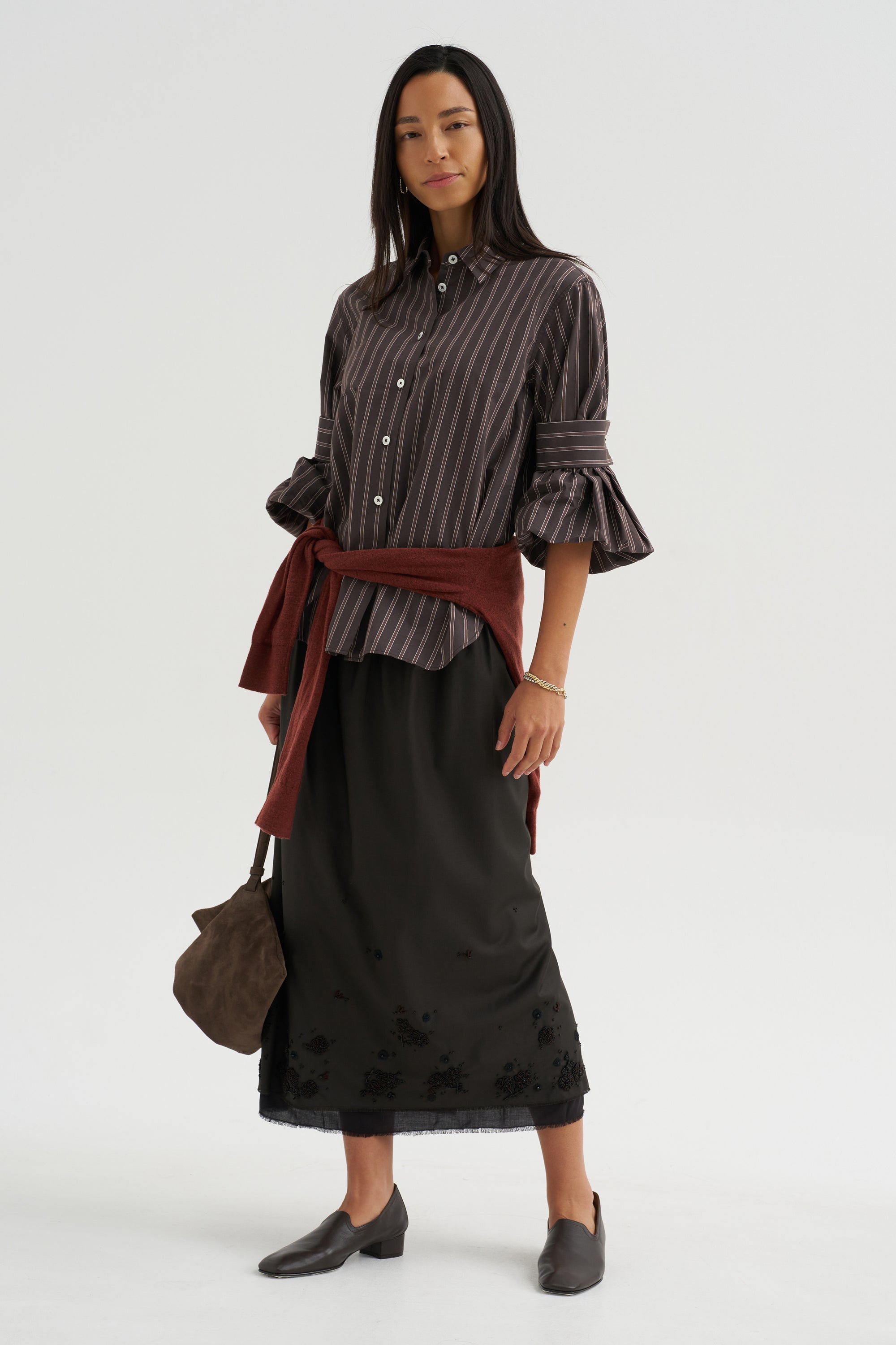 Tailored Embellished Skirt, Black