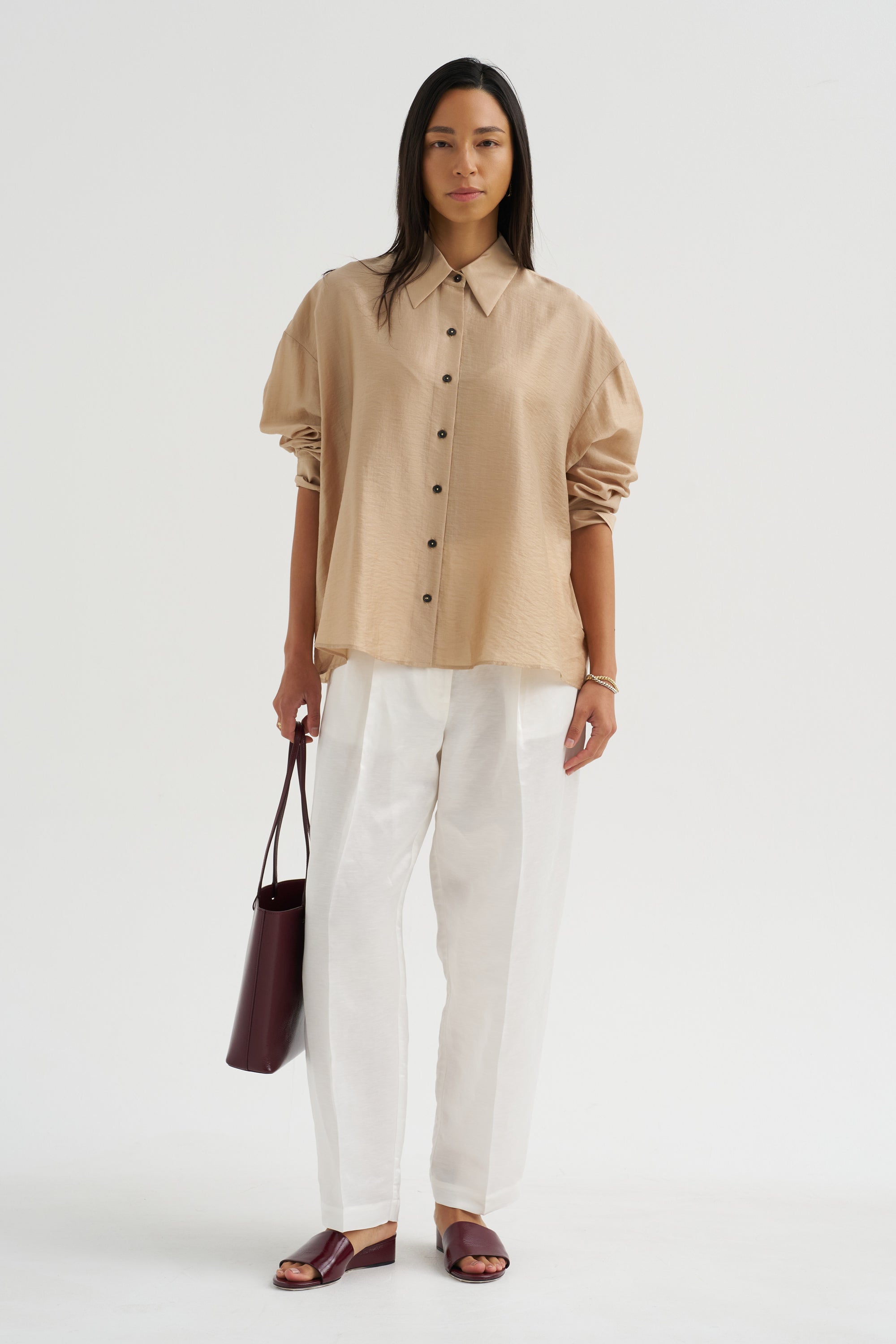 Satin Masculine Barrel Pants, White
