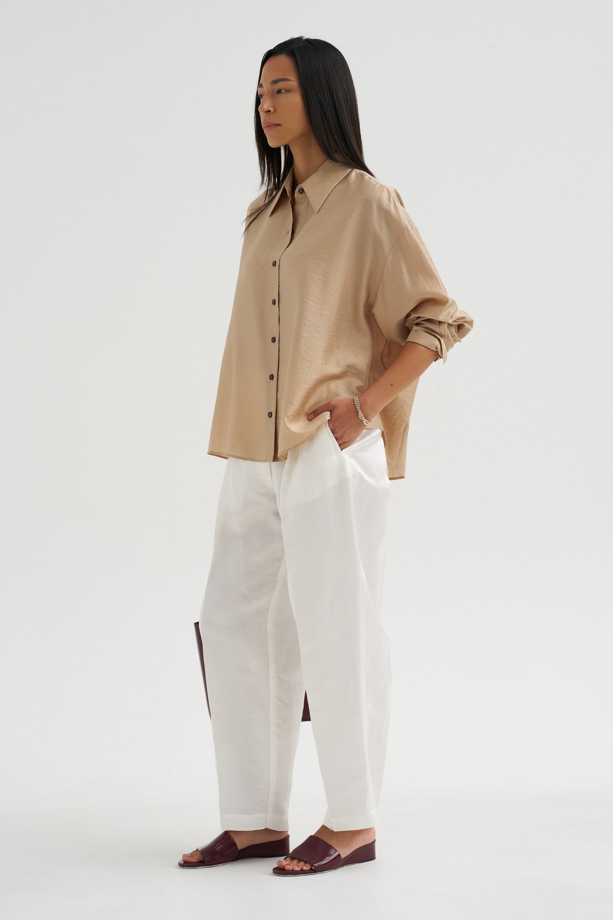 Satin Masculine Barrel Pants, White