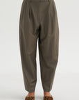 Virgin Wool Masculine Barrel Pants, Taupe