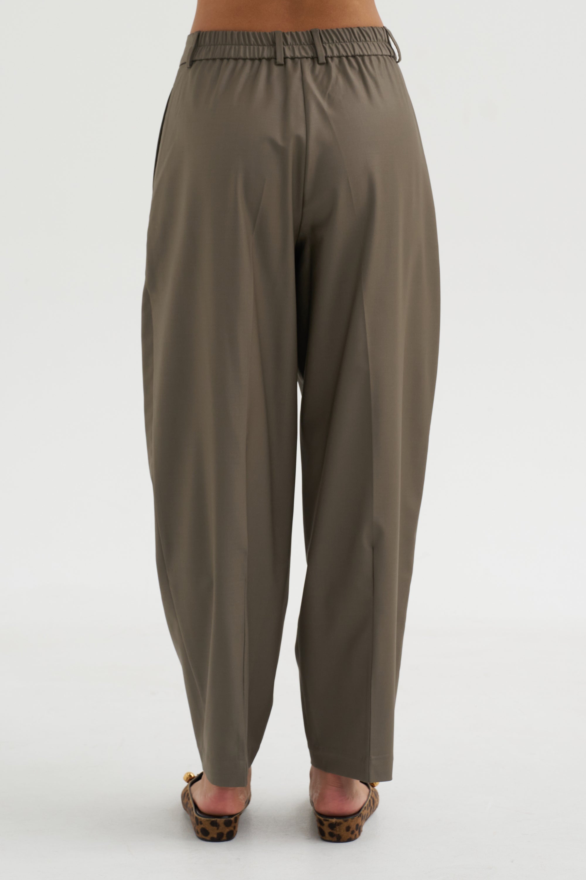 Virgin Wool Masculine Barrel Pants, Taupe