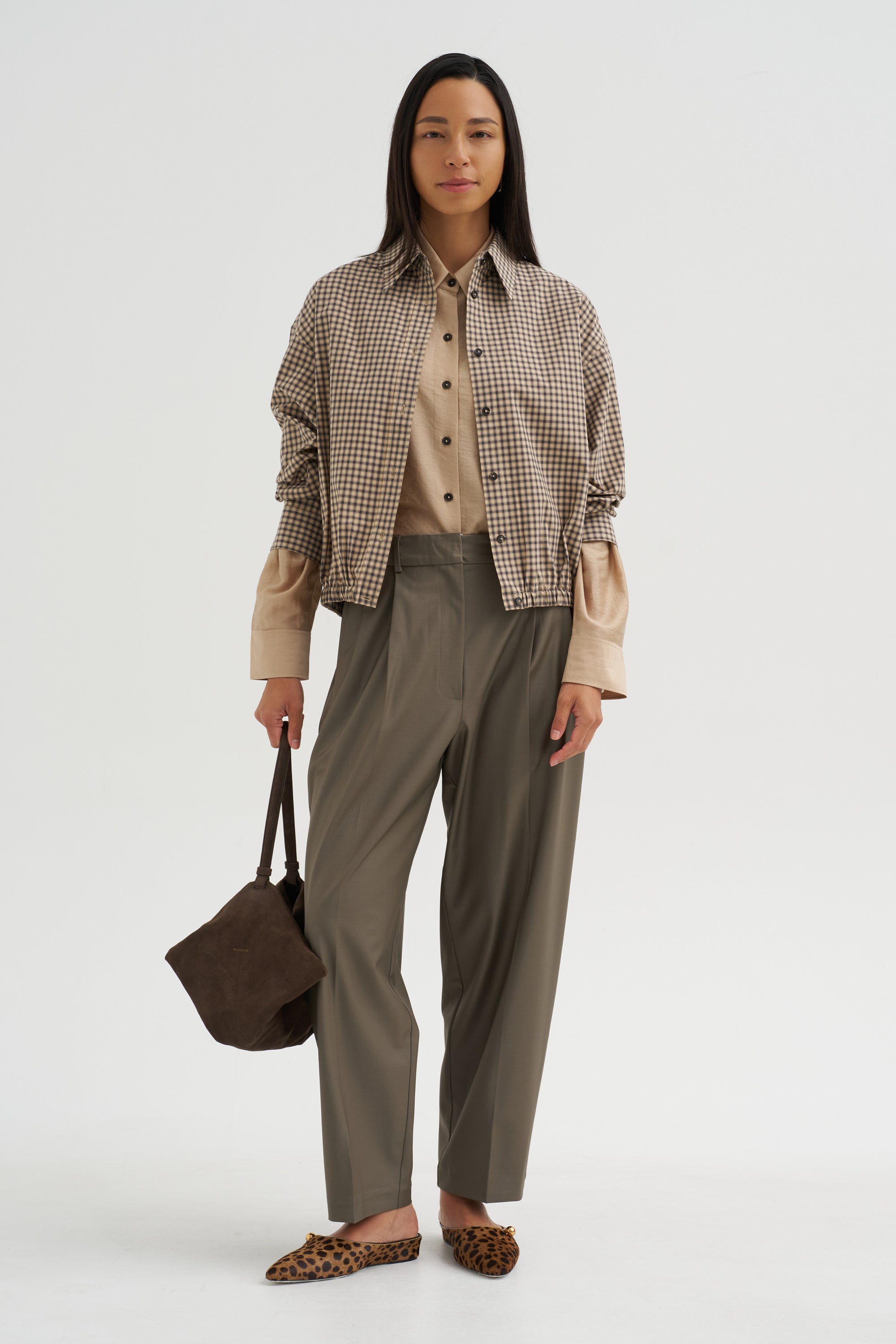 Virgin Wool Masculine Barrel Pants, Taupe