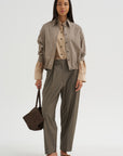 Virgin Wool Masculine Barrel Pants, Taupe