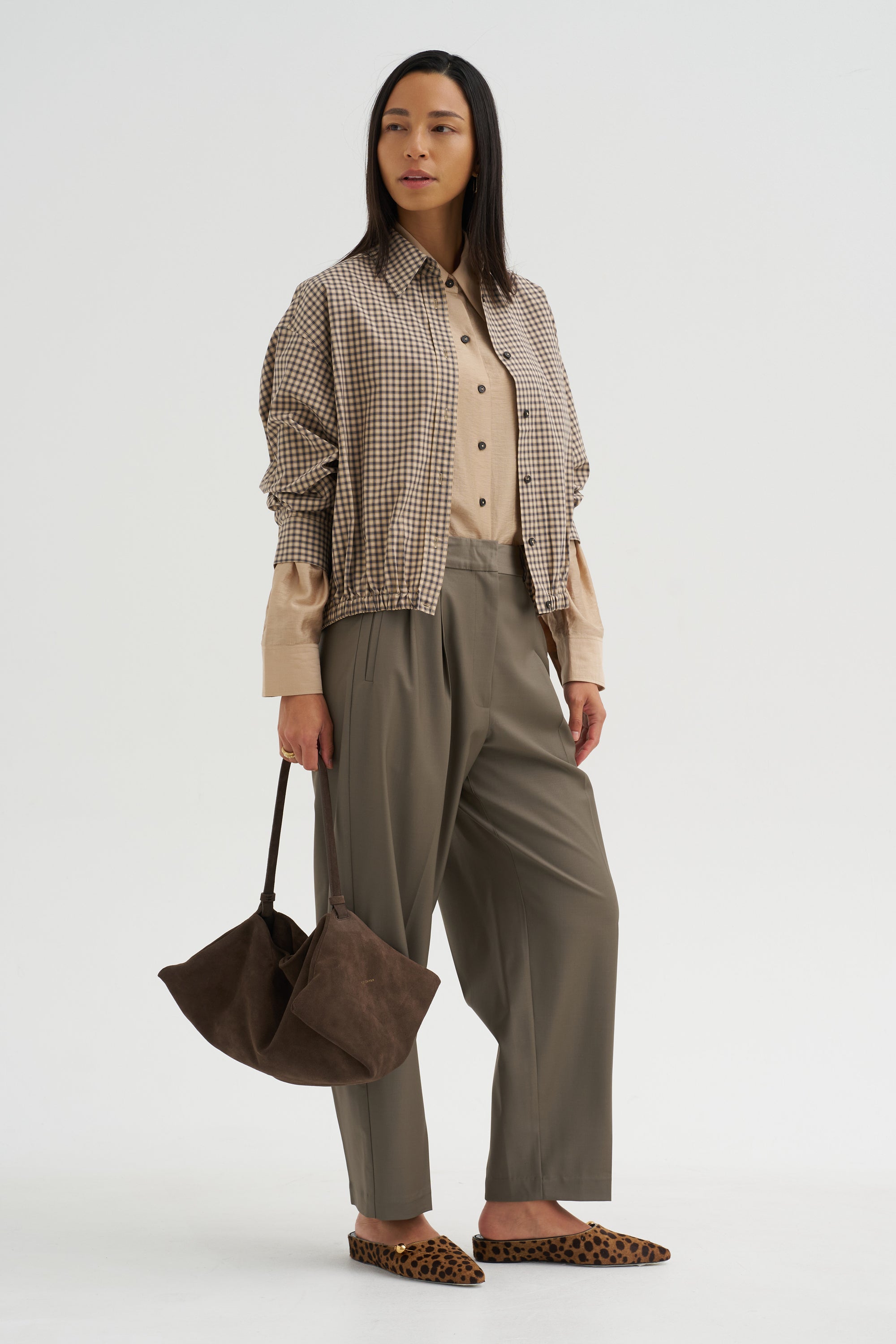 Virgin Wool Masculine Barrel Pants, Taupe