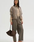 Virgin Wool Masculine Barrel Pants, Taupe