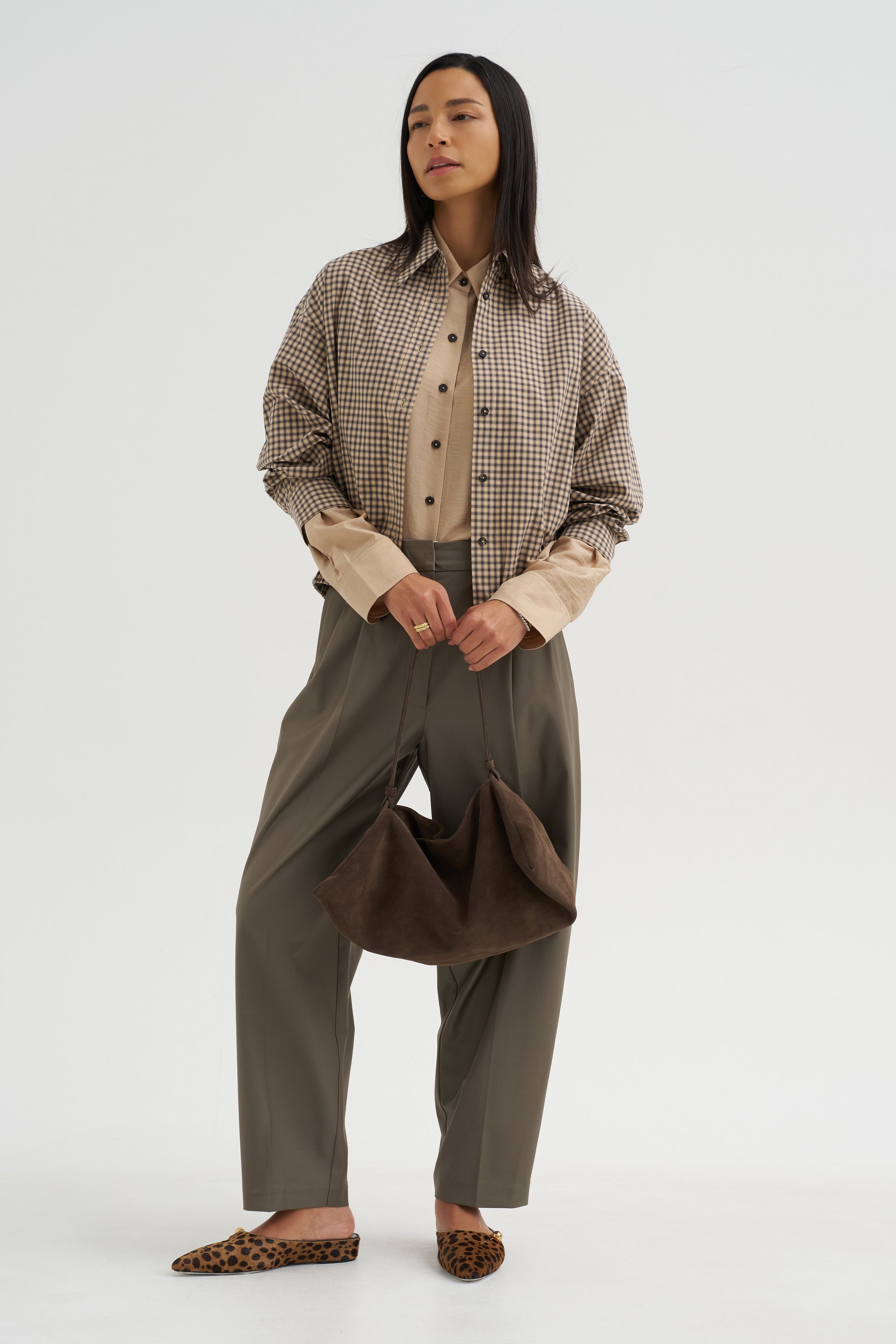 Virgin Wool Masculine Barrel Pants, Taupe