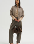 Virgin Wool Masculine Barrel Pants, Taupe