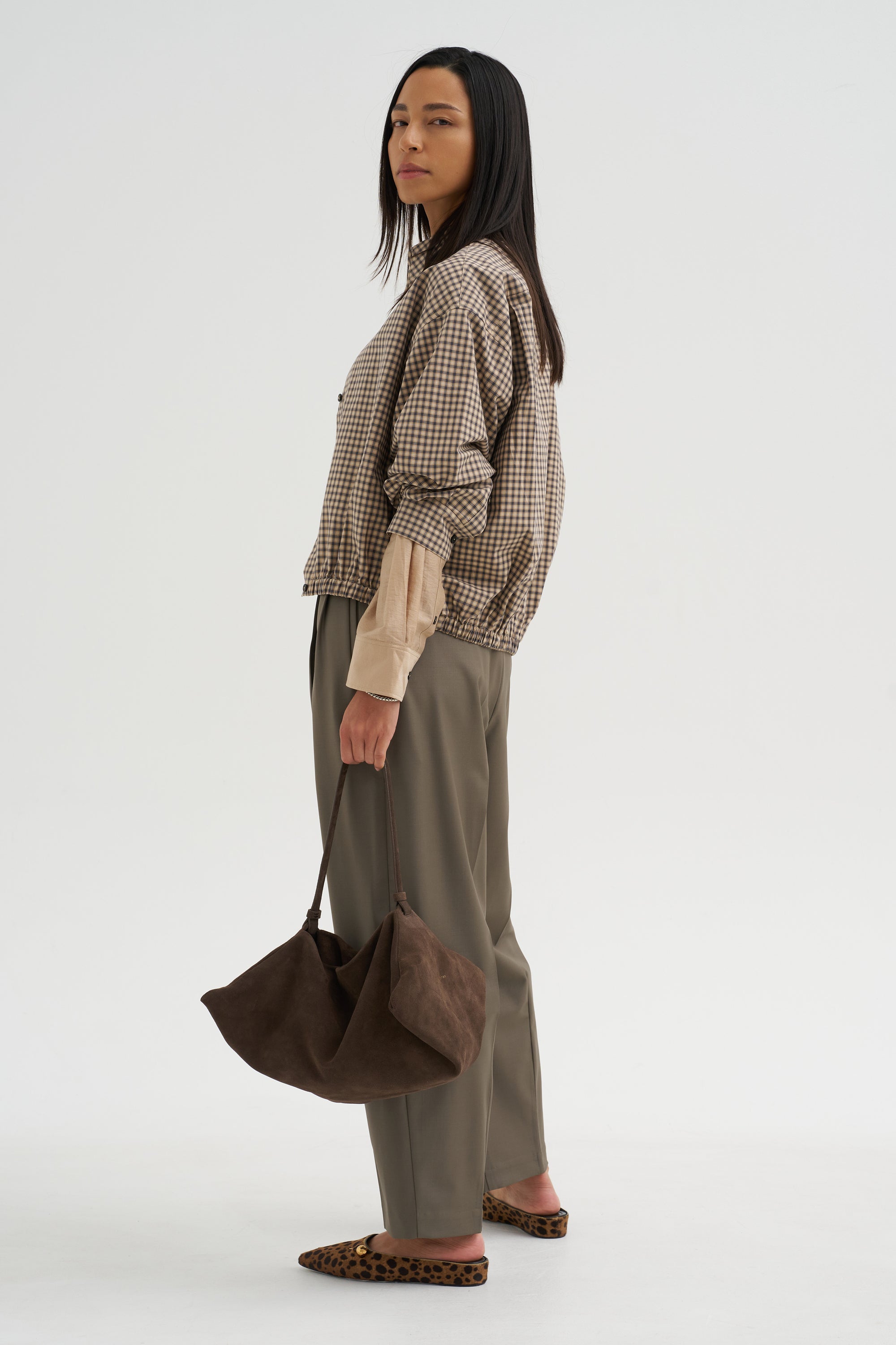 Virgin Wool Masculine Barrel Pants, Taupe