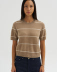 Krysta Stripe Cashmere Top, Fawn & Ivory