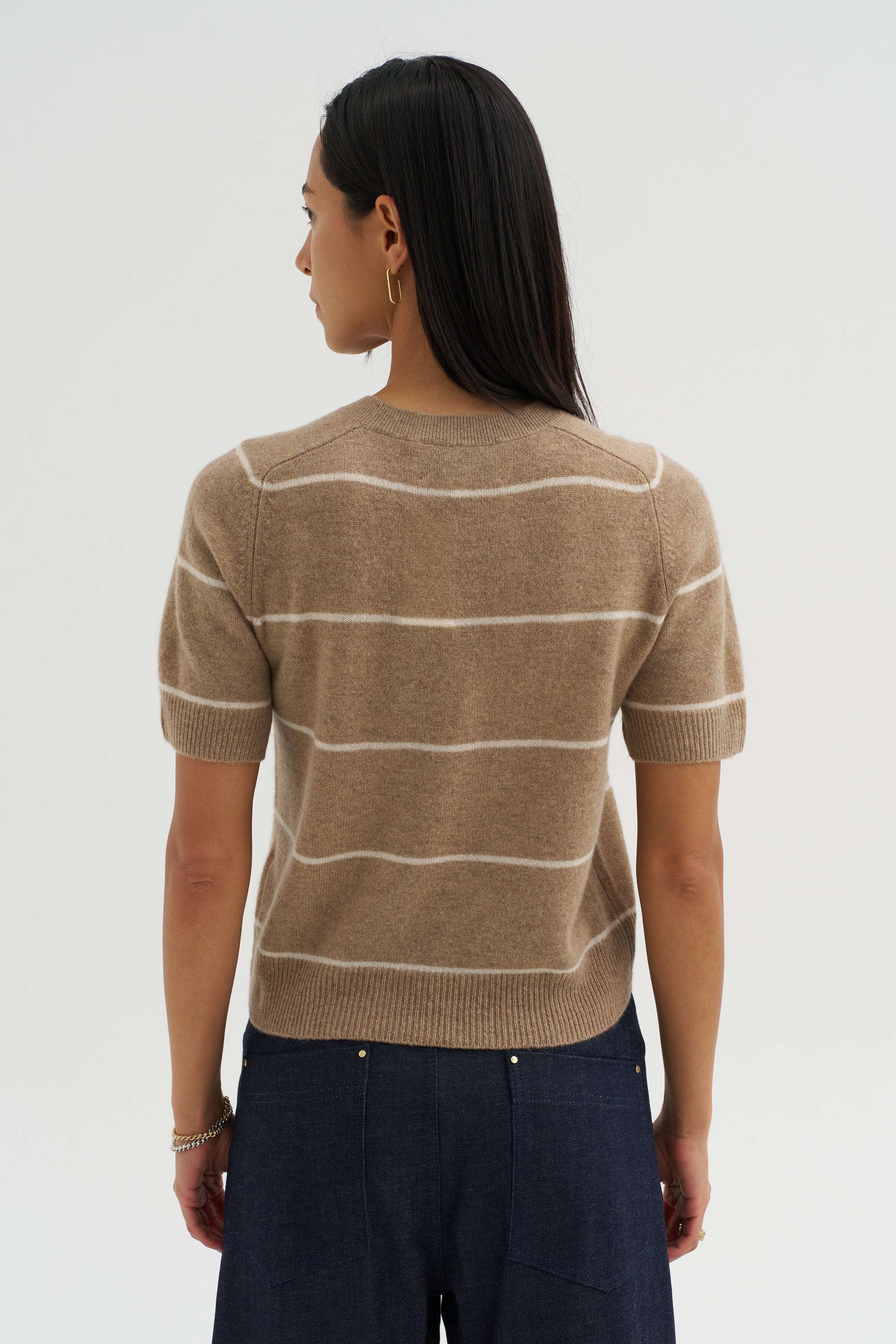 Krysta Stripe Cashmere Top, Fawn &amp; Ivory