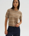 Krysta Stripe Cashmere Top, Fawn & Ivory