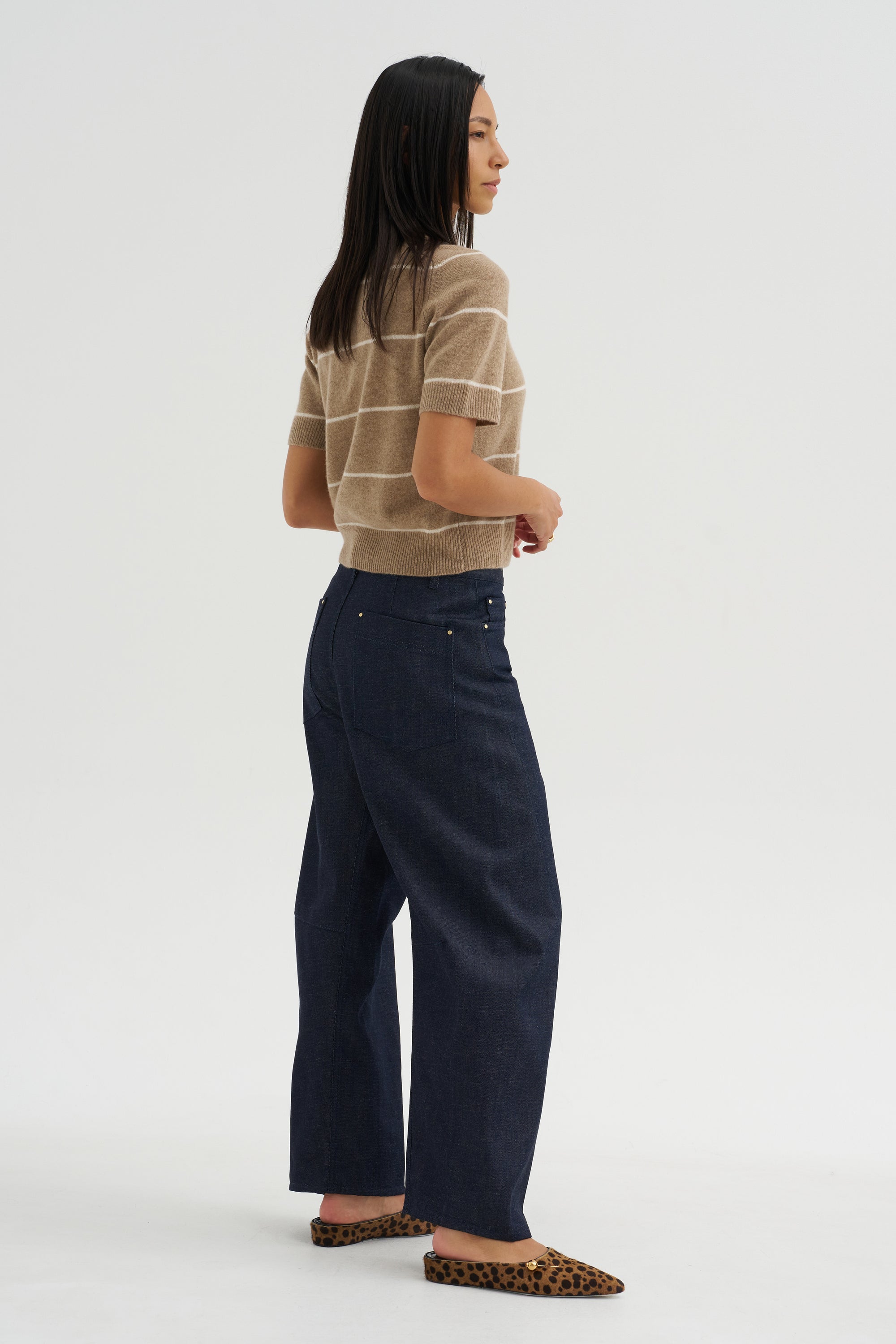 Krysta Stripe Cashmere Top, Fawn &amp; Ivory