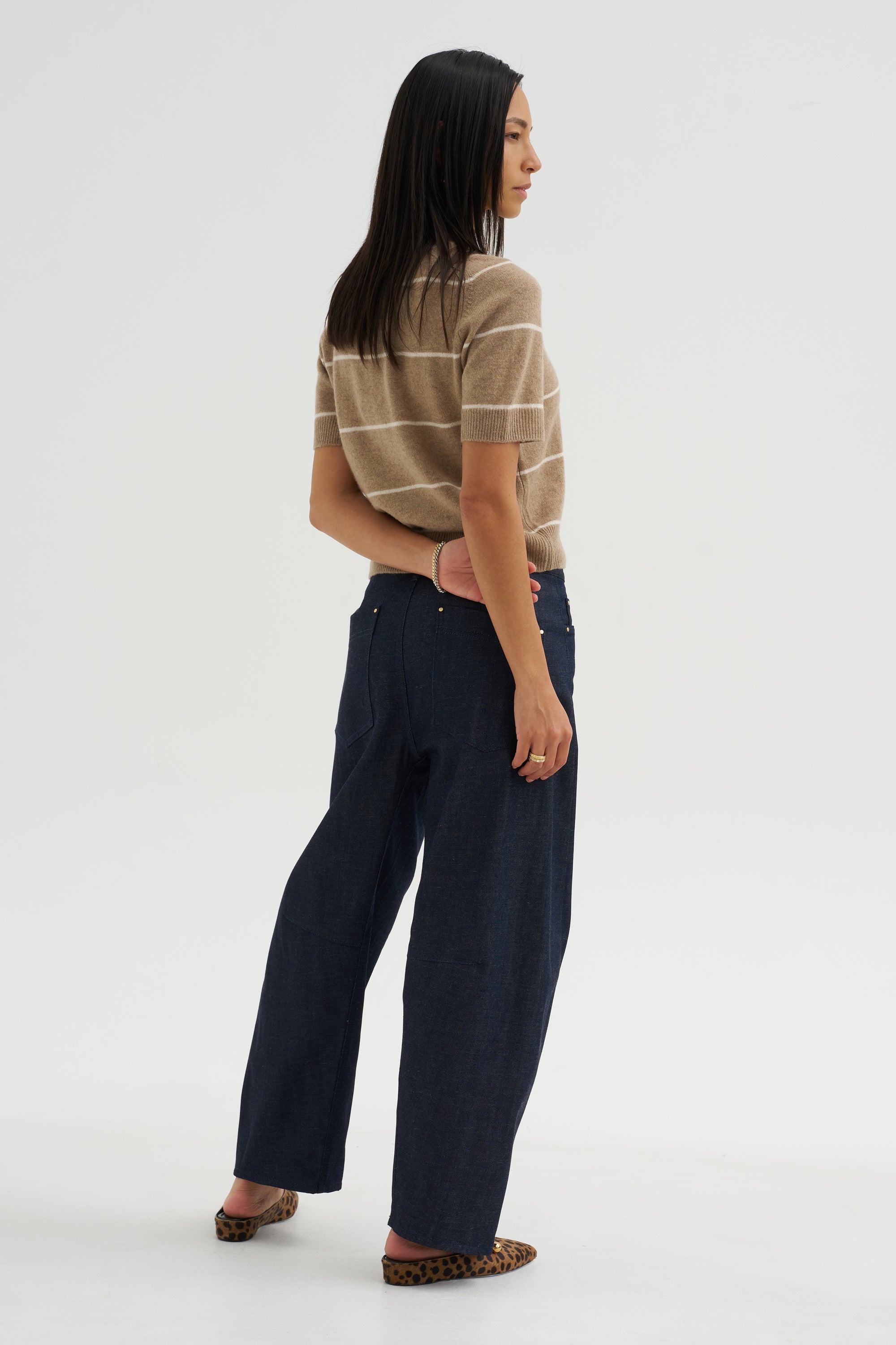 Krysta Stripe Cashmere Top, Fawn &amp; Ivory