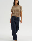 Krysta Stripe Cashmere Top, Fawn & Ivory
