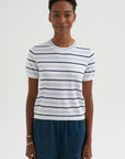 Maxine Stripe Cotton Top, White / Periwinkle / Baltic Blue