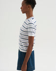 Maxine Stripe Cotton Top, White / Periwinkle / Baltic Blue