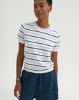 Maxine Stripe Cotton Top, White / Periwinkle / Baltic Blue