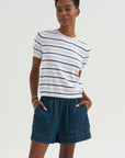Maxine Stripe Cotton Top, White / Periwinkle / Baltic Blue