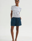 Maxine Stripe Cotton Top, White / Periwinkle / Baltic Blue