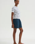 Maxine Stripe Cotton Top, White / Periwinkle / Baltic Blue