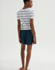 Maxine Stripe Cotton Top, White / Periwinkle / Baltic Blue