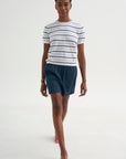 Maxine Stripe Cotton Top, White / Periwinkle / Baltic Blue