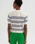 Norah Stripe Cotton Polo Top, Off White & Baltic Blue