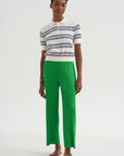 Norah Stripe Cotton Polo Top, Off White & Baltic Blue