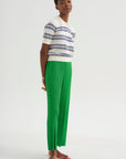 Norah Stripe Cotton Polo Top, Off White & Baltic Blue