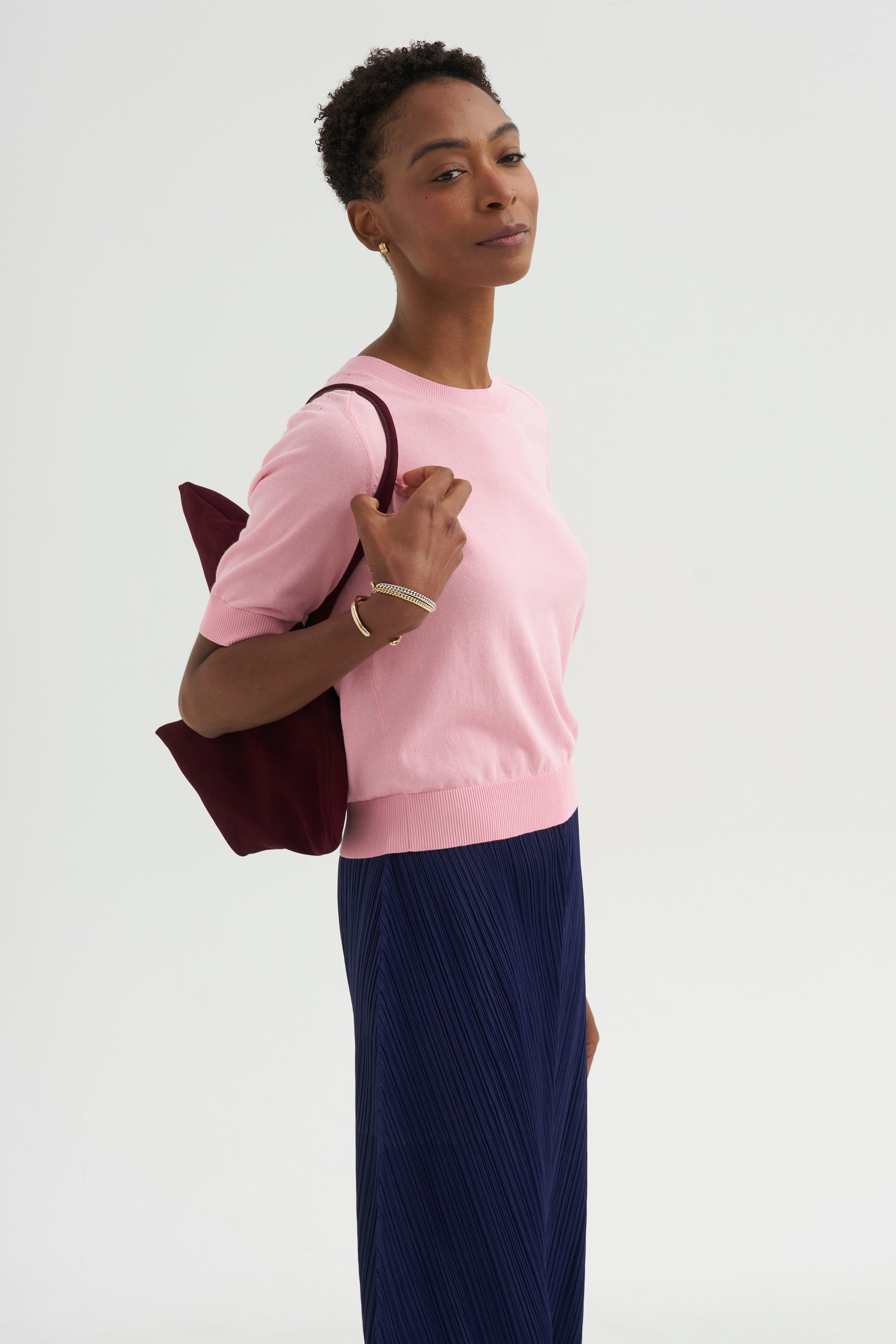 Greta Fine Cotton Stretch Top, Cameo