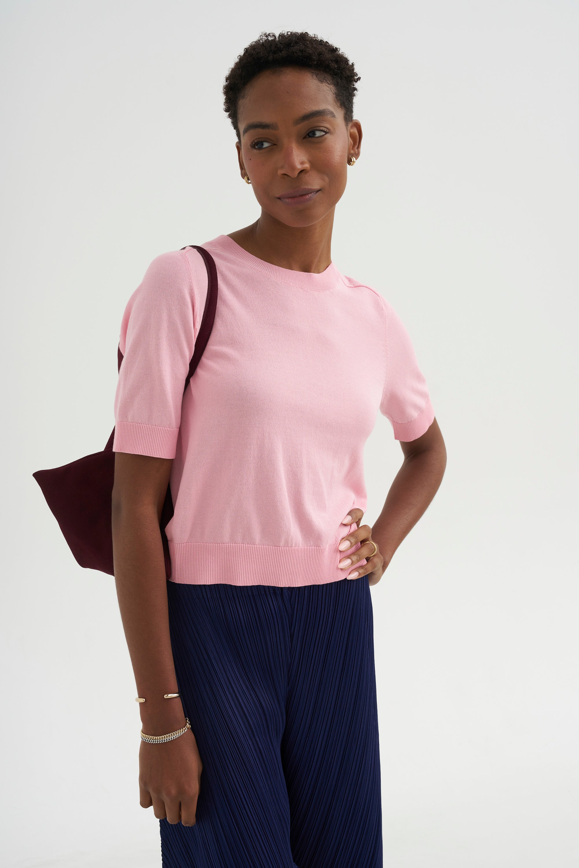 Greta Fine Cotton Stretch Top, Cameo