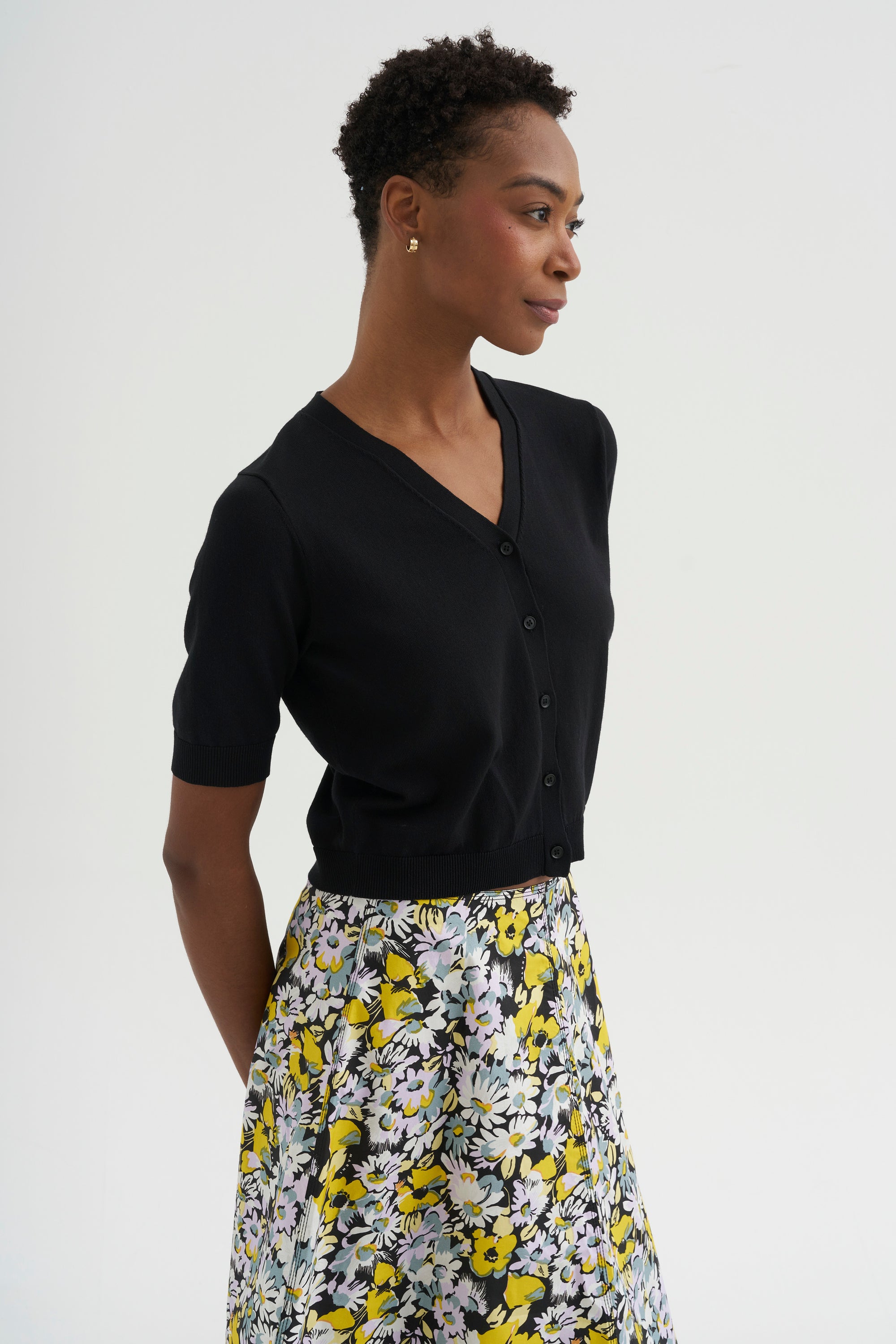 Tate Fine Cotton Stretch Cardigan, Black